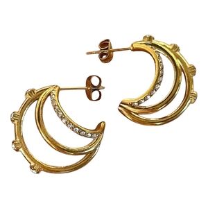 ❤️Gold Rhinestone Triple Crescent Stud Earrings☆